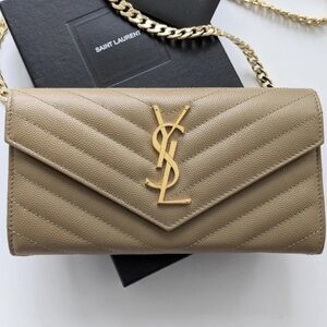 Yves Saint Laurent Tan Quilted Leather Bag or Wallet